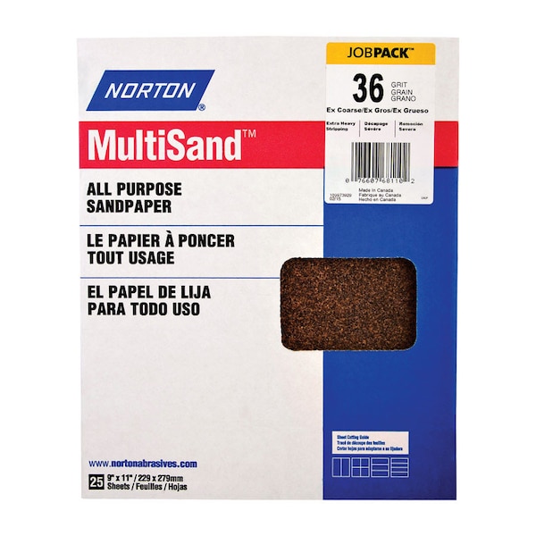 Norton MultiSand 11 in. L X 9 in. W 36 Grit Aluminum Oxide All Purpose Sandpaper 25 pk